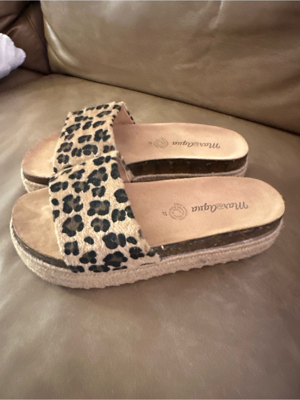 Leopard Print Slide Espadrille Sandals - Tan/Black